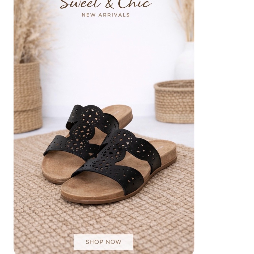 Easy Spirit Black Laser-Cut Double Strap Slide Sandals